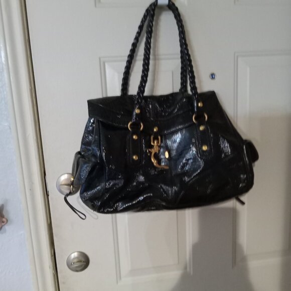 New Vintage Patent Leather Satchel with Gold Hardware - Picture 11 of 11